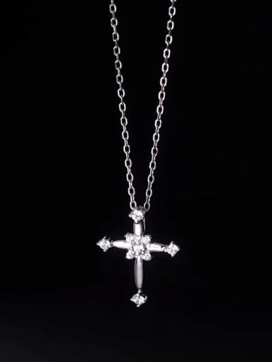 Silver 925 Sterling Silver Cubic Zirconia Cross Minimalist Regligious Necklace