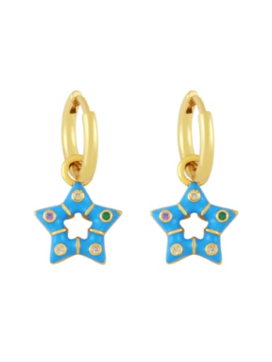 blue Brass Multi Color Enamel Star Vintage Huggie Earring