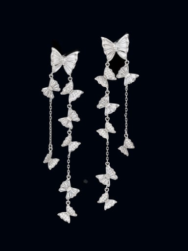 white Brass Cubic Zirconia Butterfly Tassel Luxury Cluster Earring