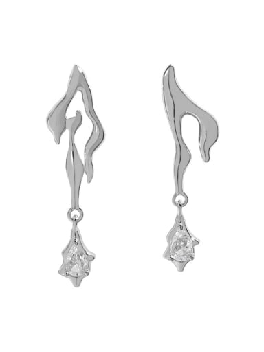 925 Sterling Silver Cubic Zirconia Asymmetry Flame Minimalist Drop Earring