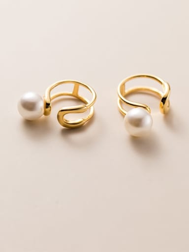 925 Sterling Silver Imitation Pearl Geometric Minimalist Clip Earring