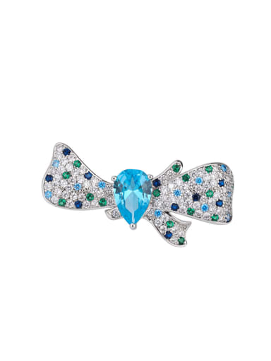 Pau Blue Ring Brass Cubic Zirconia Bowknot Luxury Cocktail Ring