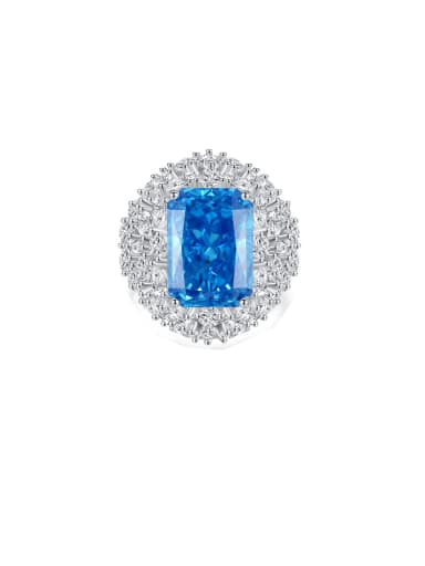 FDJZ 058 Sea Blue 925 Sterling Silver High Carbon Diamond Geometric Luxury Cocktail Ring