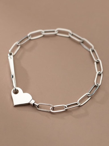 925 Sterling Silver Heart Minimalist  Hollow Chain Bracelet