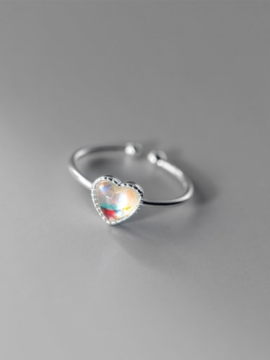 925 Sterling Silver Glass Stone Heart Minimalist Band Ring