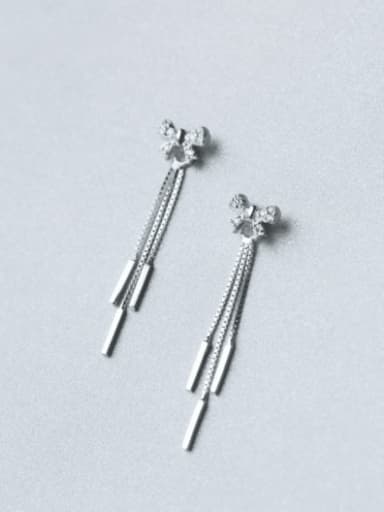 925 Sterling Silver Cubic Zirconia Bowknot Minimalist Threader Earring