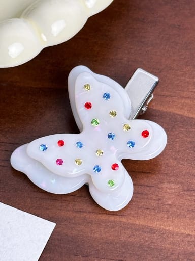 White hair clip 4.3cm Cellulose Acetate Minimalist Butterfly Alloy Hair Rope