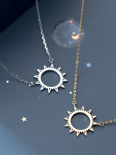925 Sterling Silver Irregular Minimalist Hollow Sun Pendant Necklace