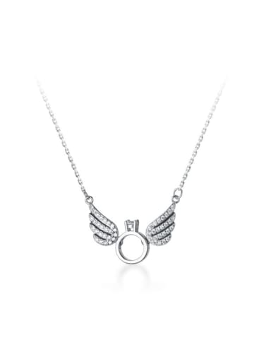 925 Sterling Silver Rhinestone Wing Minimalist Necklace