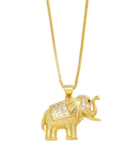 Brass Cubic Zirconia  Hip Hop Elephant Pendant Necklace