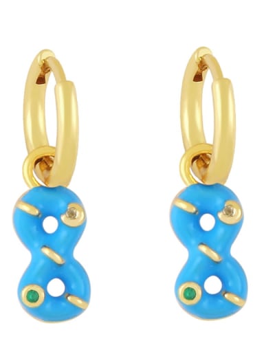 Blue Brass Rhinestone Enamel Number 8 Trend Huggie Earring
