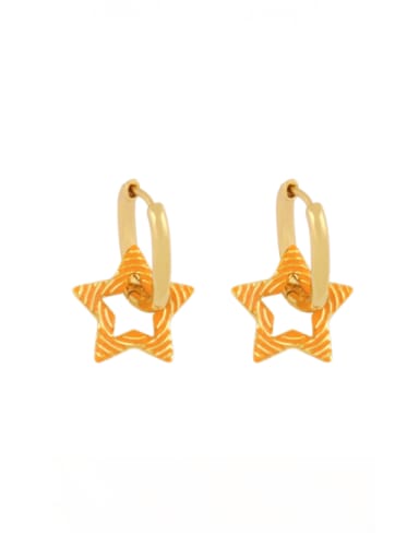 orange Brass Enamel Star Cute Huggie Earring