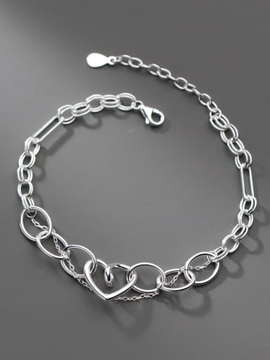 925 Sterling Silver Hollow Heart Minimalist Strand Bracelet