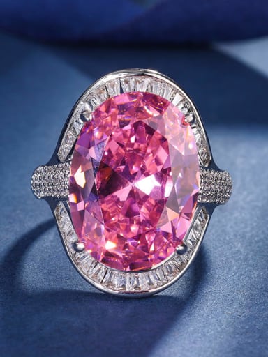 Pink Diamond Ring Brass Cubic Zirconia Geometric Luxury Cocktail Ring