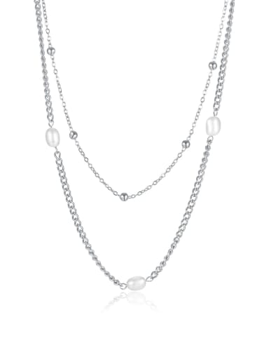 Titanium Steel Freshwater Pearl Tassel Minimalist Multi Strand Necklace