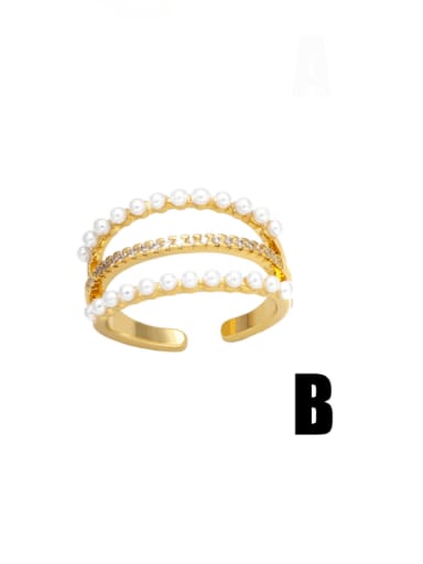 B Brass Imitation Pearl Geometric Minimalist Stackable Ring