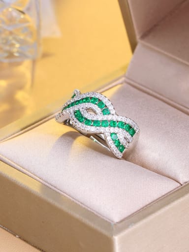 green Brass Cubic Zirconia Irregular Luxury Stackable Ring