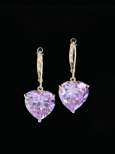 purple Brass Cubic Zirconia Heart Luxury Hook Earring