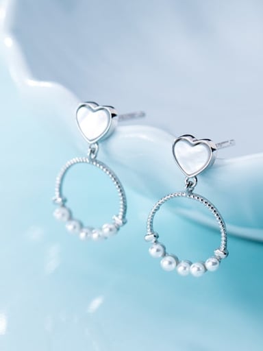 925 Sterling Silver Imitation Pearl  Heart Round Trend Drop Earring