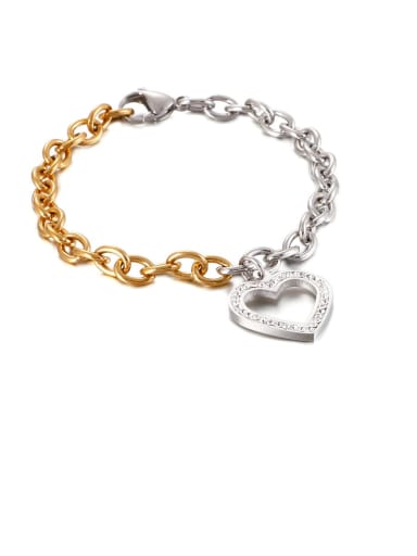 Stainless Steel White Rhinestone Hollow Heart Minimalist  Chain  Bracelet
