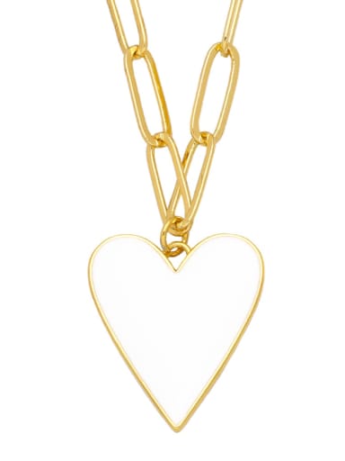 white Brass Enamel  Vintage Heart Pendant Necklace