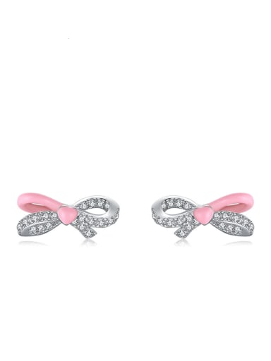 Pink Bowknot Earrings 925 Sterling Silver Enamel Bowknot Minimalist Stud Earring
