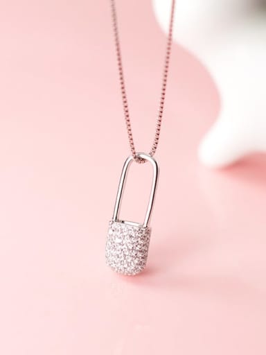 925 Sterling Silver Rhinestone Personalized diamond lock  Necklace