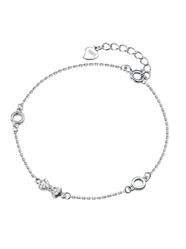 925 Sterling Silver Rhinestone Bowknot Minimalist Link Bracelet