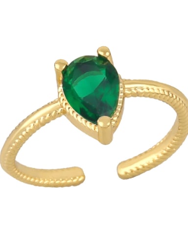 green Brass Cubic Zirconia Water Drop Vintage Band Ring