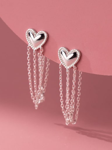 925 Sterling Silver Heart Tassel Minimalist Threader Earring