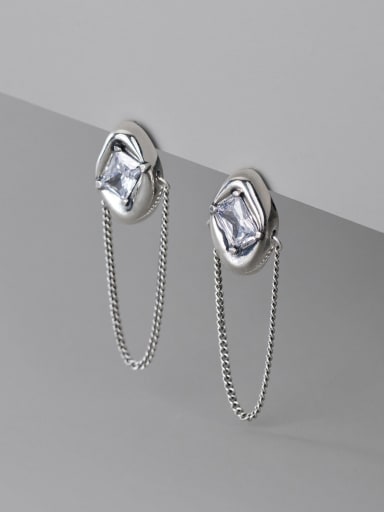 925 Sterling Silver Cubic Zirconia Geometric Vintage Drop Earring