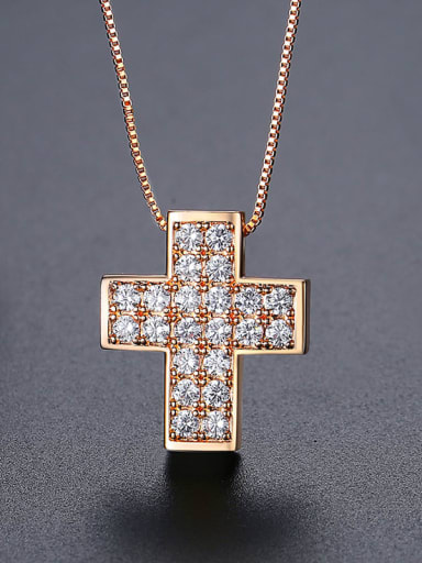 N23082711 RG Brass Cubic Zirconia Cross Dainty Regligious Necklace