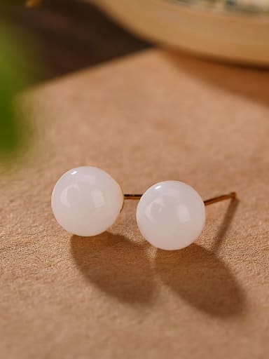 925 Sterling Silver Jade Ball Minimalist Stud Earring