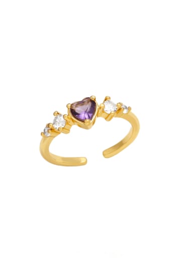 purple Brass Cubic Zirconia Heart Cute Band Ring