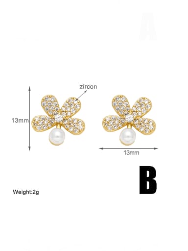B Brass Cubic Zirconia Flower Cute Stud Earring