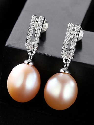 Pink 1A14 925 Sterling Silver with 3A zircon fashion Freshwater Pearl Drop Earring