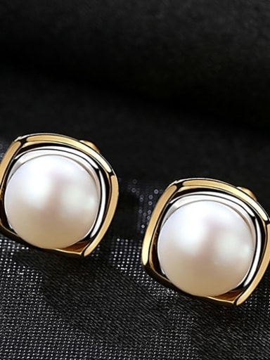 White 2H11 925 Sterling Silver Freshwater Pearl White Square Minimalist Stud Earring