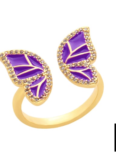 B (purple) Brass Enamel Cubic Zirconia Butterfly Hip Hop Band Ring