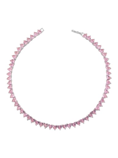 Brass Cubic Zirconia Pink Heart Necklace