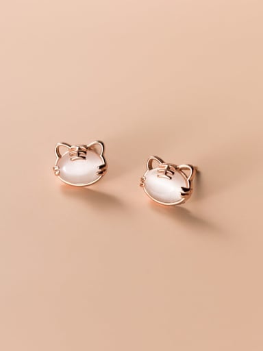 925 Sterling Silver Cats Eye Tiger Cute Stud Earring