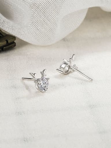 925 Sterling Silver Cubic Zirconia Deer Minimalist Stud Earring