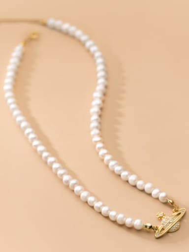 925 Sterling Silver Rhinestone Star Minimalist  Imitation pearls Necklace