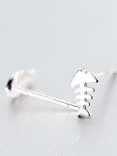 925 Sterling Silver  Minimalist Fish Bone Stud Earring