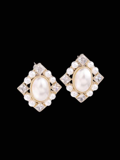 white Brass Imitation Pearl Geometric Trend Stud Earring