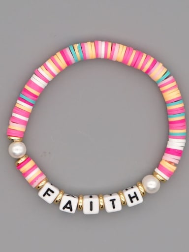 QT B200145B Stainless steel Multi Color Polymer Clay Letter Bohemia Stretch Bracelet