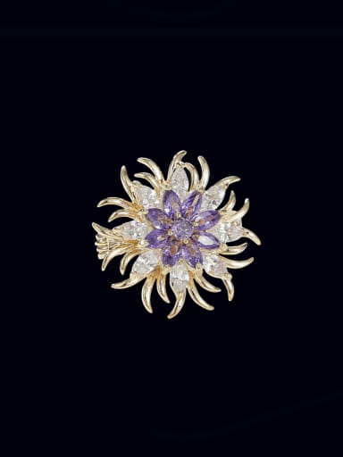 purple Brass Glass Stone Flower Luxury Brooch