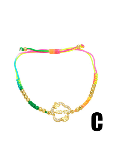 C Brass Cubic Zirconia Multi Color Weave Bohemia Adjustable Bracelet