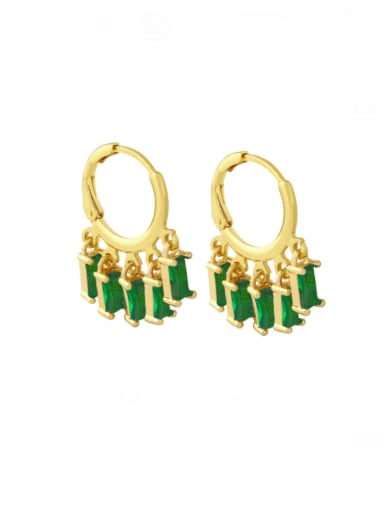 green Brass Cubic Zirconia Tassel Vintage Huggie Earring