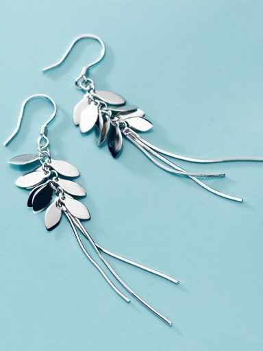 925 Sterling Silver  Leaves Tassel Minimalist Hook Earring