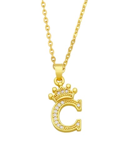 C Brass Cubic Zirconia Crown Vintage  Letter Pendant Necklace